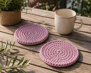Posavasos Hechos a Mano de Poliéster y Algodón, Estilo Moderno, Color Rosa, Antideslizantes, 10 cm de Diámetro, 12 mm de Grosor, Artesanía para Decoración de Mesa - Product Image 3
