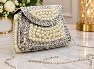 Fashion Foldable Durable <b>Pearl</b> Rhinestone Metal Bridal <b>Clutch</b> Bag Chain Strap Evening Crossbody Purse for Wedding Party - Product Image 2