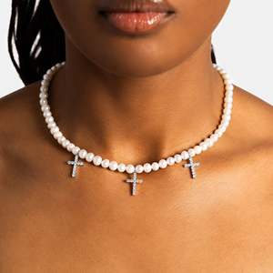 Collier en perles d'eau douce UrbanVrit BC03 avec pendentif croix en zircon, argent 925, certifié GRA, style hip-hop, unisexe, à porter au quotidien - Product Image 2