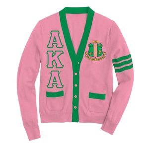 Pink Green Varsity <b>Cardigan</b> <b>Sweater</b> With Letter Design Embroidered Crest Knit Button Front Casual Fashion <b>Cardigan</b> For Women - Product Image 1