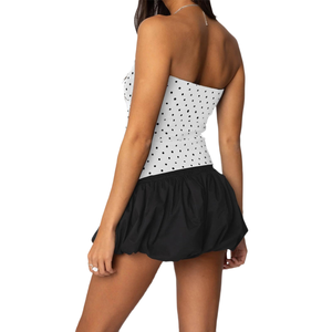 Vente en gros de tops tube sans bretelles pour femmes |   Hauts bandeau à imprimé géométrique abstrait noir et blanc par sublimation - Product Image 2