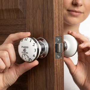 Paris <b>Clocks</b> Round Porcelain Cabinet Knob <b>White</b> with Black Numbers European Style Easy Installation - Product Image 1
