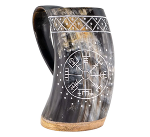Corne à boire Viking gravée et polie, en corne de buffle naturelle, faite à la main, avec logo personnalisé, pour bière médiévale et hydromel portable - Product Image 2