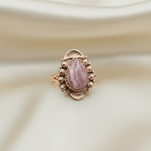 Bague vintage en rhodochrosite en forme de poire, argent sterling 925, plaqué or rose et or jaune, bijou bohème fait main, design unique - Product Image 4