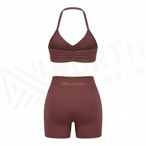 Ensemble de yoga 2 pièces North Approach : Short taille haute et haut dos nu à col rond, couleur unie, respirant, vêtements de sport - Product Image 2