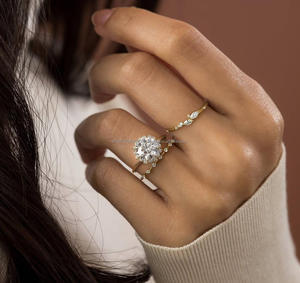 Igi/gia แล็บตัดเพชรวินเทจ14K สีเหลืองแหวนแต่งงาน/งานหมั้นใส่ได้ทั้งชายและหญิงสีขาวทองคุณภาพดีสำหรับงานปาร์ตี้ครบรอบ-คุ้มค่า - Product Image 2