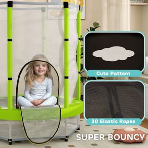 Trampolín Infantil Verde con Diseño de Nubes de 4.6 Pies con Red de Seguridad, Brincolín Recreativo para Uso en Interiores y Exteriores - Product Image 5