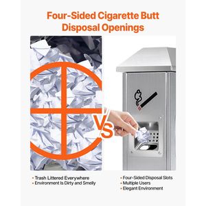 Cendrier carré extérieur en acier inoxydable avec 4 ouvertures de rejet et couvercle supérieur pour mégots de cigarette - Product Image 3