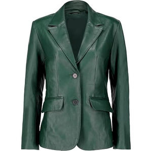 Wholesale High Quality Women's <b>Jackets</b> Green <b>Leather</b> <b>Blazer</b> Women OEM Genuine <b>Leather</b> Casual Coat Long Sleeves Custom Logo Color - Product Image 1