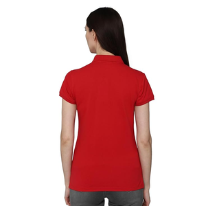 Elegante Camiseta Polo Roja para Mujer, Manga Corta, Informal, de Algodón, Cuello Camisero, Corte Regular, Color Sólido - Product Image 2