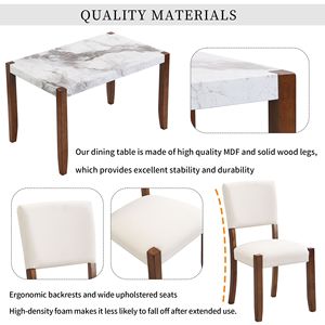 Ensemble de salle à manger moderne de 4 pièces Table de style faux marbre de 46 pouces 2 chaises rembourrées Pieds en bois Dinette 4 personnes peu encombrante pour - Product Image 6