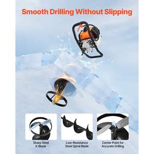 حفار ثلج يعمل بالغاز 52 سي سي بمحرك ثنائي الأشواط مع رأس حفر فولاذي 8 بوصات مقاوم للبرودة ومحمول لحفر الثقوب بدقة وسرعة - Product Image 3