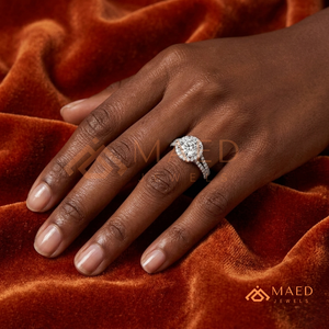 Round Cut Moissanite Halo Engagement <b>Ring</b> 925 Silver <b>Split</b> Shank Pave Band Wedding <b>Ring</b> Diamond Look Jewelry - Product Image 4