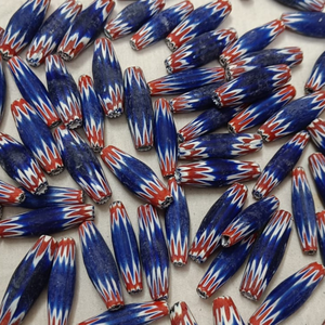 Artisan <b>Blue</b> Chevron Lampwork Glass Tube Beads with Hole for Handmade Bracelet <b>Necklace</b> Jewelry Supplies - Product Image 1