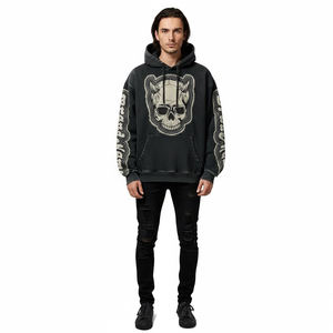 Sudadera con Capucha Personalizada con Gráfico de Calavera, de Alta Calidad, 100% Algodón, Tejido de Felpa, Lavado Ácido, Estilo Urbano, Unisex - Product Image 3