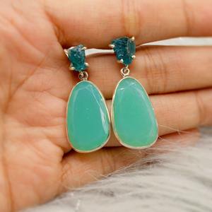 Beautiful Designer Handmade Green Chalcedony Blue Apatite <b>Earrings</b> in 925 Sterling Silver <b>Earring</b> For Women Daily Wear Jewellery - Product Image 1