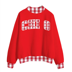 Delta Gamma OEM Premium Cotton Fleece <b>Mock</b> <b>Neck</b> Sweatshirt Women Men Ladies Unisex Polka Dot Gingham Patch Pullover - Product Image 3
