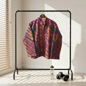 Chaqueta de Invierno para Mujer, Tejida con Diseño Floral Suzani, Cuello Alto, 100% Algodón, Transpirable y Resistente al Viento - Product Image 3