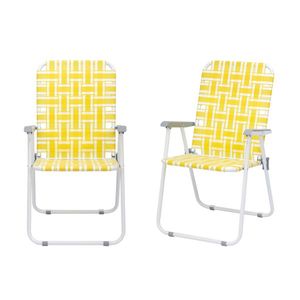 2 chaises de plage pliantes en acier jaune et blanc avec sangles en PP, capacité de 120 kg - Product Image 2