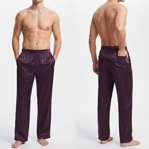 Pantalon de pyjama décontracté pour homme avec poches, taille élastique, en satin de soie léger, en polyester satiné, pour dormir - Product Image 1