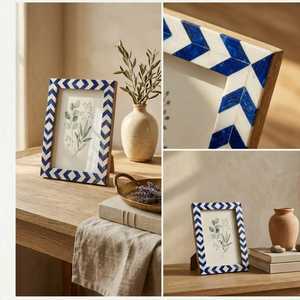 Marco de Fotos de Resina con Incrustaciones de Hueso Multicolor de Lujo, Diseño de Mosaico Geométrico Hecho a Mano, Forma y Tamaño Personalizados, Elegante para Mesa - Product Image 3