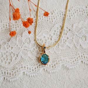 <b>Aquamarine</b> Pendant March Birthstone Pendant 925 Sterling Silver 14K Gold Plated Handmade Jewelry Gift For Women - Product Image 1