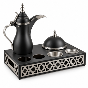 Middle Eastern Style Metal Dallah <b>Tea</b> <b>Set</b> With Gold Accents And Decorative Tray - Product Image 2