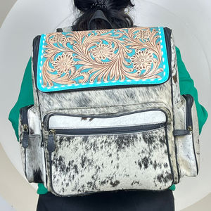 Large Capacity New Mommy Travel <b>Baby</b> <b>Bag</b> Hand Tooled Leather Diaper <b>Bag</b> Organizer Diaper Storage Cowhide Leather Diaper Backpack - Product Image 4