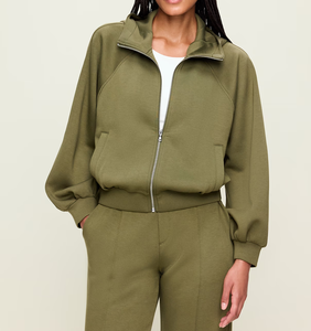 Sudadera Verde Oliva con Cierre, Cuello Alto y Bolsillos, Corte Regular, Unisex, Informal, Chaqueta de Felpa Francesa para Otoño - Product Image 2