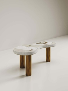 Classic design brass-<b>marble</b> coffee <b>table</b> shagreen shell brass luxury kidney shaped center <b>table</b> modern celestial design - Product Image 2