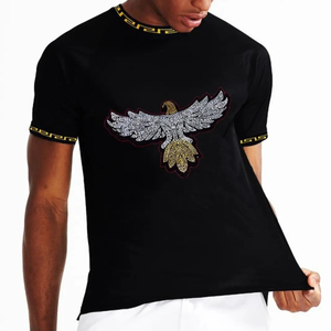Mens Black Eagle Rhinestone T-Shirt Luxury <b>Crystal</b> Embellished 100% Cotton Casual Short Sleeve Designer <b>Top</b> Quick Dry - Product Image 4