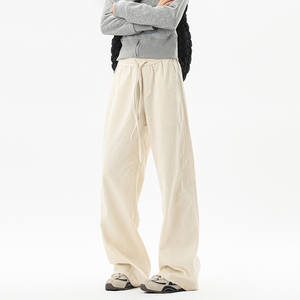 Pantalon large en toile pour homme, taille élastique, fermeture boutonnée, décontracté, respirant, léger, à rayures, 100 % coton - Product Image 3