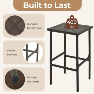 Set of 2 Patio Wicker Bar <b>Stools</b> with Comfortable Seat <b>Cushions</b> and Footrest for Outdoor Entertaining - Product Image 5