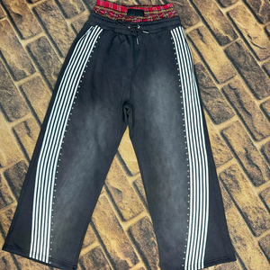 กางเกงขายาวผู้ชายสไตล์วินเทจผ้าฝ้าย 100% ทรงหลวมเอวยางยืด ขนาดใหญ่พิเศษ แบบสั่งทำพิเศษสำหรับฤดูหนาว สีซีดแบบซันเฟด สไตล์ไฮสตรีท ODM - Product Image 1