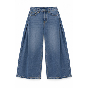 Jean Culotte Femme Taille Mi-Haute Coupe Large Style Boyfriend Bleu Vintage - Product Image 1