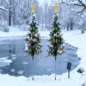 2-Pack 37.4in <b>Outdoor</b> Solar Christmas <b>Tree</b> <b>Lights</b> IP44 Waterproof 100 LED 4 Colors 8 Modes for Pathway Decor Ornaments - Product Image 2