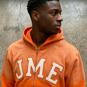 Sweat à capuche zippé décontracté en molleton de coton imprimé orange JME pour homme, coupe classique, automne - Product Image 6