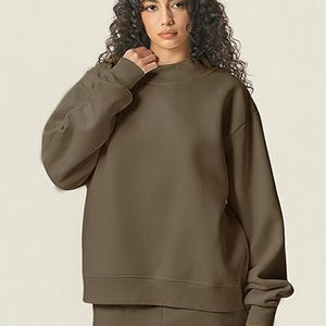 Sweat-shirt ample pour femme en marron olive, col montant, épaules tombantes, manches longues et devant uni, pour tenues décontractées au quotidien - Product Image 4