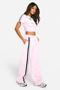 High Quality Pink <b>Women's</b> Tricot Side Stripe Straight Leg <b>Joggers</b> Terry <b>Fleece</b> Soft Touch <b>Women</b> Sweatpants <b>Women</b> Pants & Trouser - Product Image 6