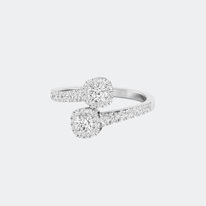 Bague Toi et Moi en Or Massif 10K/14K/18K avec Diamant de Laboratoire Taille Coussin Sertie Pavé, Style Double Pierre Entrelacée pour Femme - Product Image 2