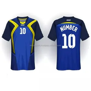 Camisa de futebol de alta qualidade para time de futebol, com design personalizado, cor azul marinho e dourado, camisas de futebol com preço barato