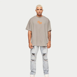 T-shirt en coton personnalisable, écologique, coupe ample pour homme, couleur unie, style streetwear, impression en relief, grammage lourd, logo frontal - Product Image 4