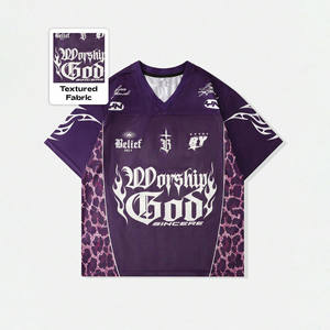 Maillot de football américain en sublimation, grammage lourd, motif graphique gothique 89 et panneau léopard, en maille texturée, col en V, style streetwear, personnalisable, vente en gros, OEM - Product Image 1