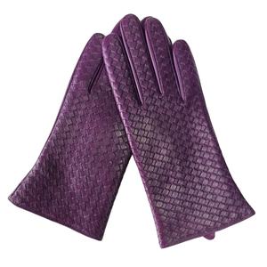 Purple Leather Wrist <b>Gloves</b> Thermal Unlined Plain Style Winter Casual Wear - Product Image 2