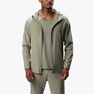 Survêtements de sport d'été pour hommes avec logo personnalisé, légers, en tissu Spandex/Nylon, veste et pantalon à capuche zippée, coupe-vent, couleur unie - Product Image 5