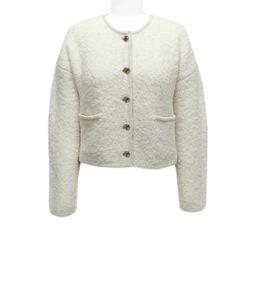 Cardigan en tricot texturé blanc pour femme, col rond, boutons sur le devant, manches longues, pour l'automne - Product Image 3