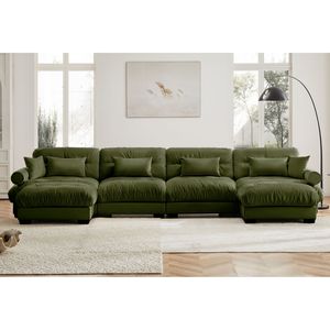 Divano Sezionale Moderno a U in Velluto, 4 Posti, con Pouf Mobili, Convertibile, Profondo e Confortevole, Imbottito per Soggiorno - Product Image 2
