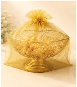 Golden Metal Fruit Basket Bowl with Pedestal Stand Decorative <b>Wire</b> Mesh Serving Bowl Multipurpose Fruit Dry Fruit Snack Holder - Product Image 5