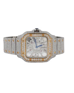 Montre de luxe pour homme en or blanc entièrement sertie de diamants Moissanite avec cadran mécanique incrusté de VVS, testeur de diamants inclus - Product Image 1