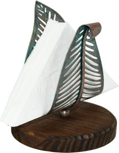 Dispensador de Servilletas Moderno Independiente con Hoja Metálica Turquesa Dorada y Base de Madera Marrón, Organizador de Mesa - Product Image 4